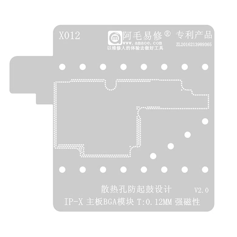stencilx012-itouchperu Stencil Interposer BGA para iPhone X 0.12mm Amaoe