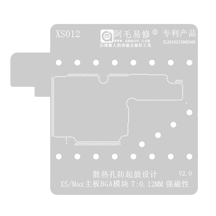 Stencil Interposer BGA para iPhone Xs 0.12mm Amaoe